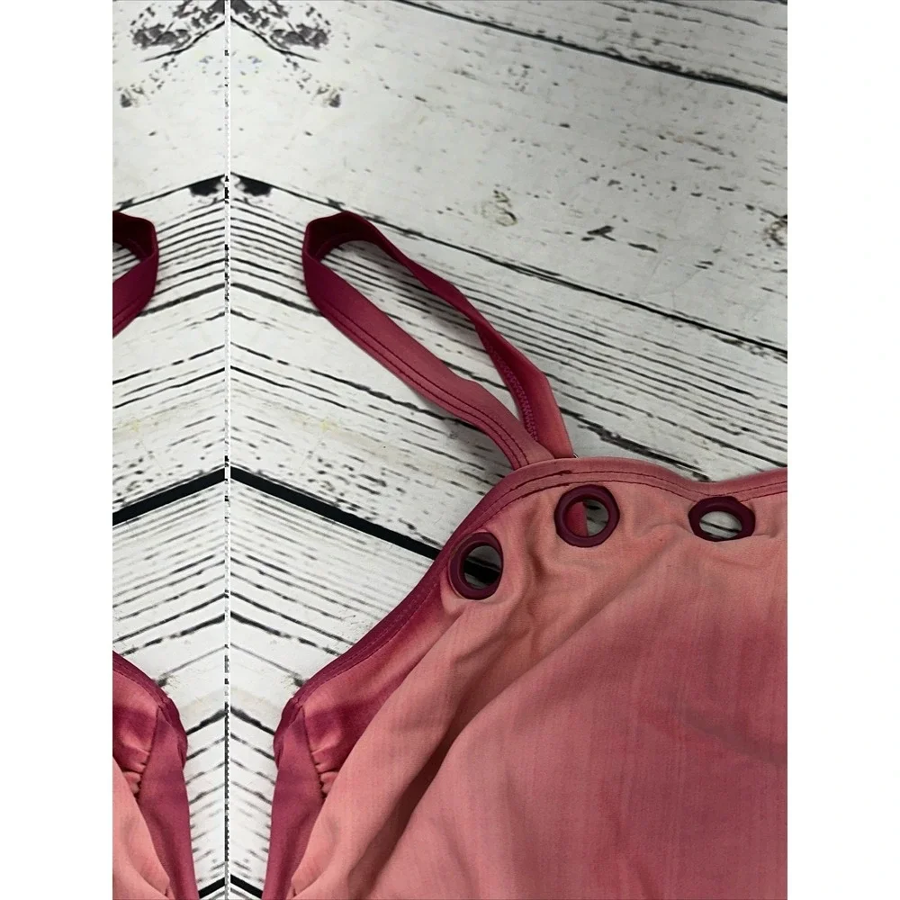 Nicole Miller Studio One Piece Swimsuit Rose Pink Grommet Ruched Size 8